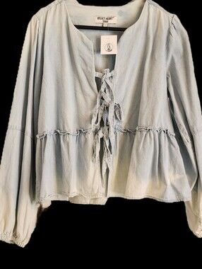 Velvet Heart Light Blue Lace-Up Peasant Jean Jacket